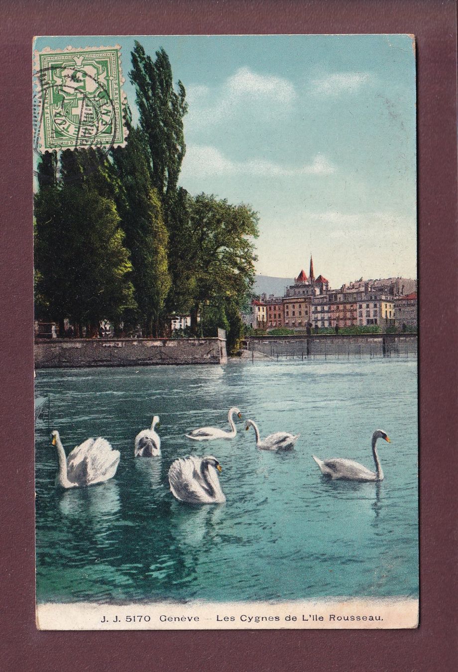 Ansichtskarten: GENEVE - Ile Rousseau - Cygnes - 1907 – Gebraucht aus Pully von nicecards