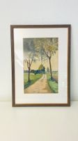 Vintage Aquarell Bild Landschaft / Weg in Holzrahmen