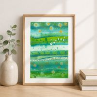 Aquarell Print abstrakt - A4 - grün gold