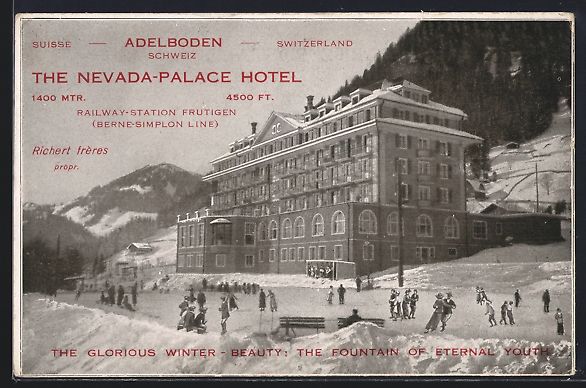 Cartoline postali: Adelboden, the Nevada-Palace Hotel mit E – Usato da Berlin venduto da bartko-reher