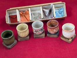 Vintage 5er Sakebecher Set  1930 - Keramik handgefertigte