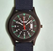 Military Uhr Schwarz mit blauem Armband und Datum
