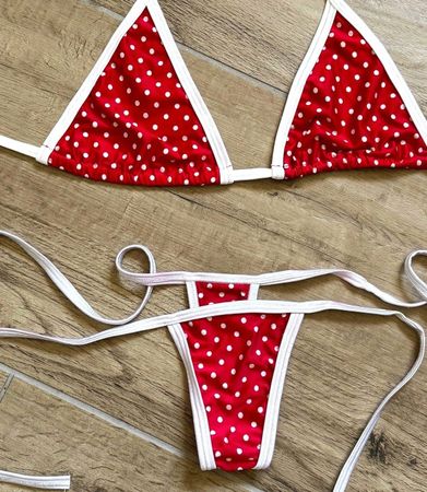 Polka Dots String Bikini weiss rot mehrfarbig S/M A/B cup