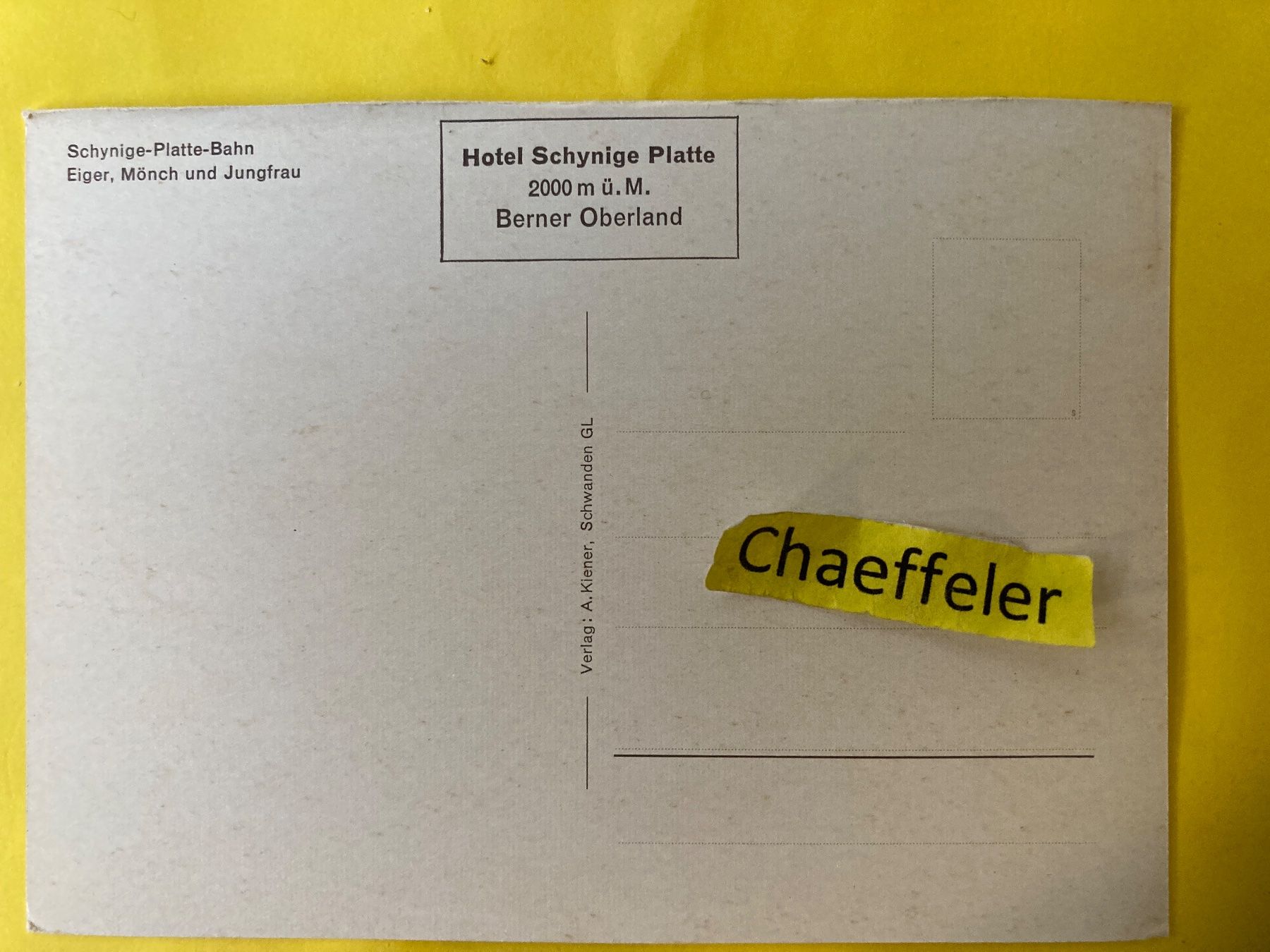Cartoline postali: Schynige-Platte-Bahn. Eiger, Mönch und Jungfrau – Usato da Zürich venduto da Chaeffeler 1