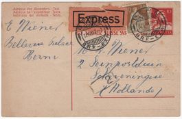 EXPRESS Ganzsachen-Postkarte mit ZF von BERN nach HOLLAND