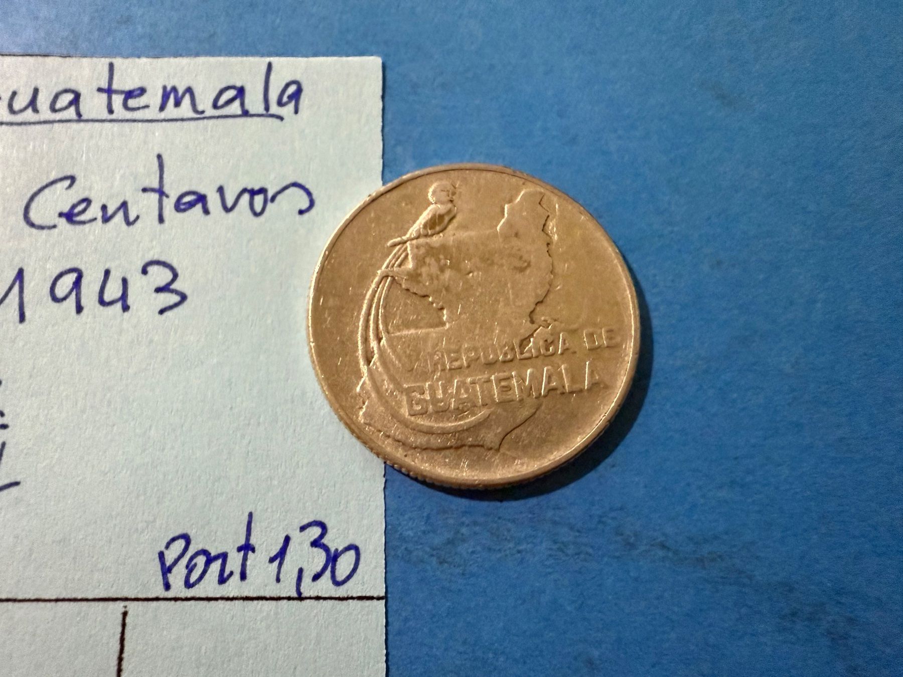 Tutti le monete: GUATEMALA : 25 CENTAVOS 1943 - ARGENT – Usato da genève venduto da GEnumist 2