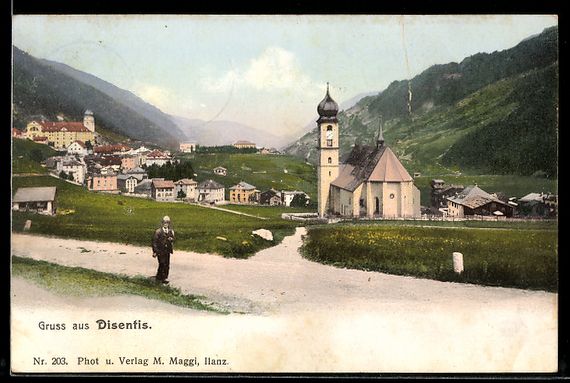 Cartes postales: AK Disentis, Ort mit Kirche – D'occasion à Berlin par bartko-reher