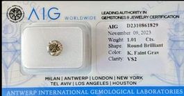 Diamant 1.01 Carat, Rond Brillant, Certifié AIG, VS2