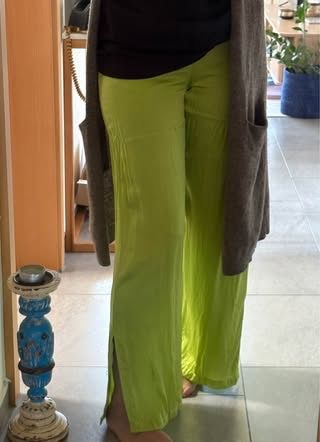 Luftige Satin Hose S – Lime Grün / Wide Leg 💚