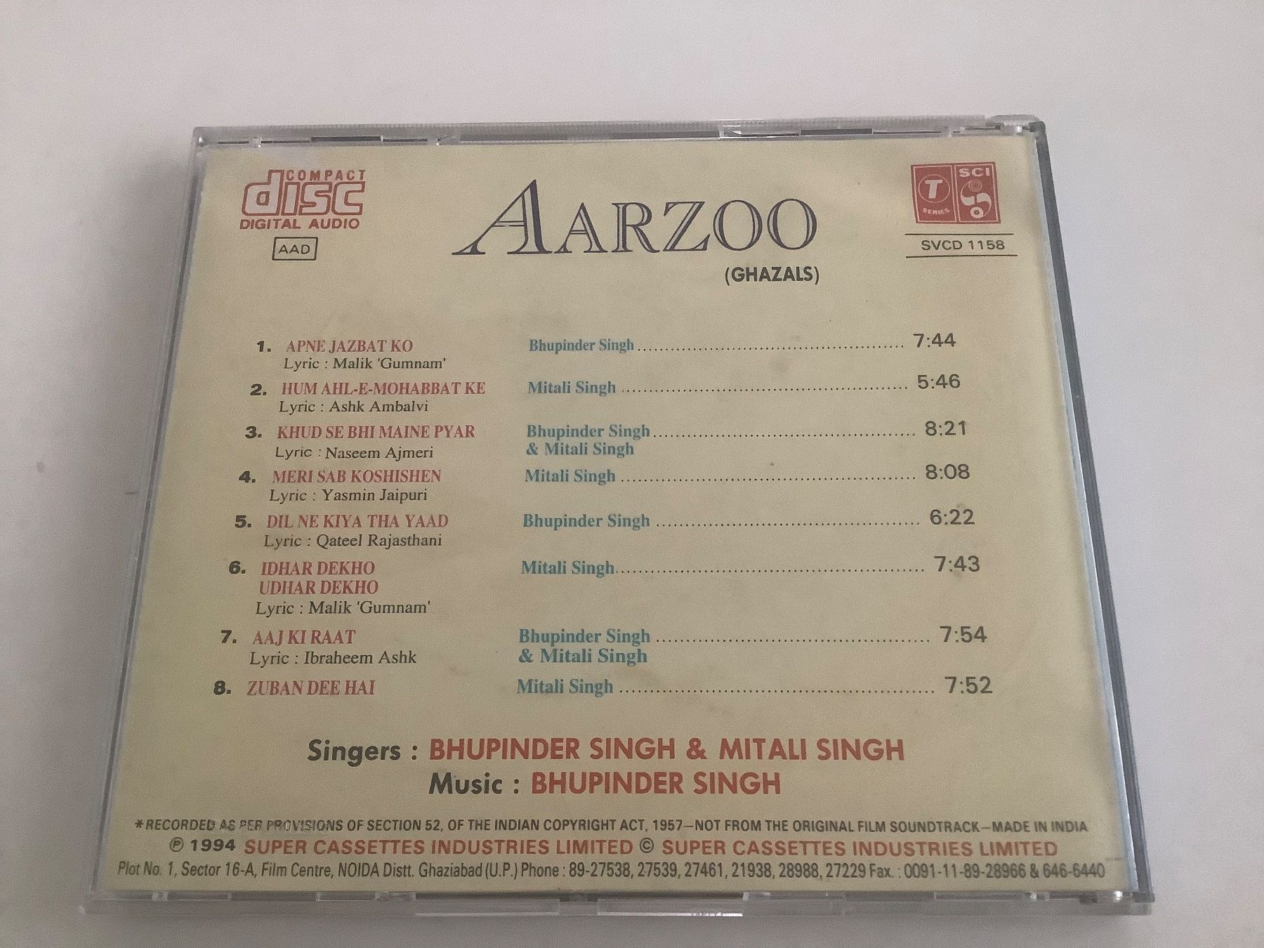 CDs: Bhupinder Singh - Mitali Singh / Aarzoo / 1994 – Gebraucht aus Dübendorf von Shreck 1