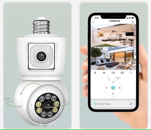 Sistemi d'allarme: Glühbirnen-WiFi-Kamera mit Dual-Objektiv. – Nuovo e nell'imballaggio originale da Liestal venduto da OMAROSHOP 2