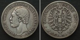 MECKLENBURG-STRELITZ 2 Mark 1877 A, FRIEDRICH WILHELM Silber