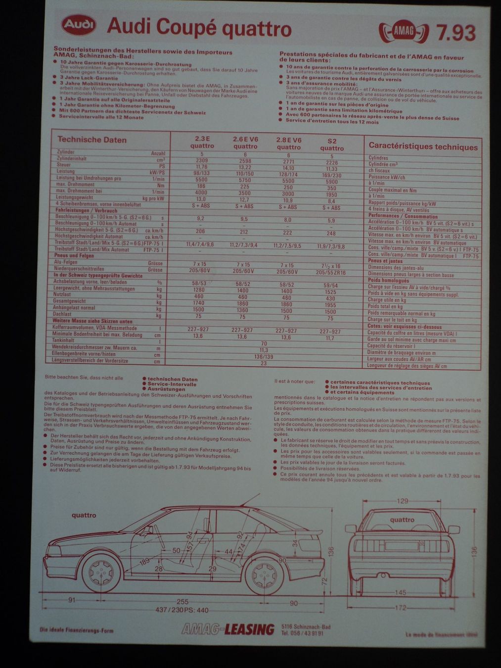 Audi Dokumente: Prospekt Preisliste Audi Coupé quattro 1993 – Gebraucht aus Schwarzenburg von modelCARama 3