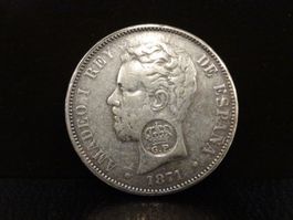 Replika einer antiken Silbermünze 5 PESETAS 1871 ESPANA