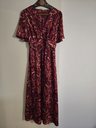 Y coo Paris Kleid, bordeauxrot gemustert, Gr. M