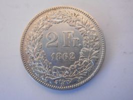 2 Fr. 1862 silber  gute Erhaltung