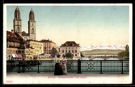 AK Zürich, Grossmünster und Alpen