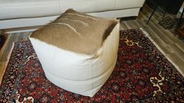 Echt Leder Hocker, echtes Fell, weißes Leder