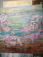 Originalgemälde mit Rosenblueten, 100×100 cm, Unikat!