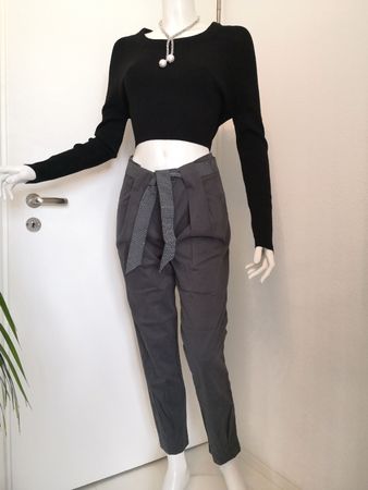 🤩POIS BUNDFALTEN-HOSE MIT GüRTEL A POIS GRAU NEU