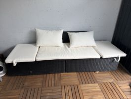 Gartensofa Polyrattan schwarz mit Auflagen gut erhalten