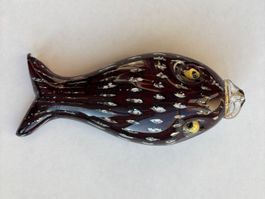 Murano Glas Fisch, Handarbeit, dunkelrot mit Silber, Vintage