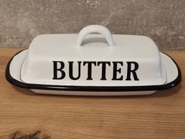 Butterdose Emaille weiss mit Deckel neu