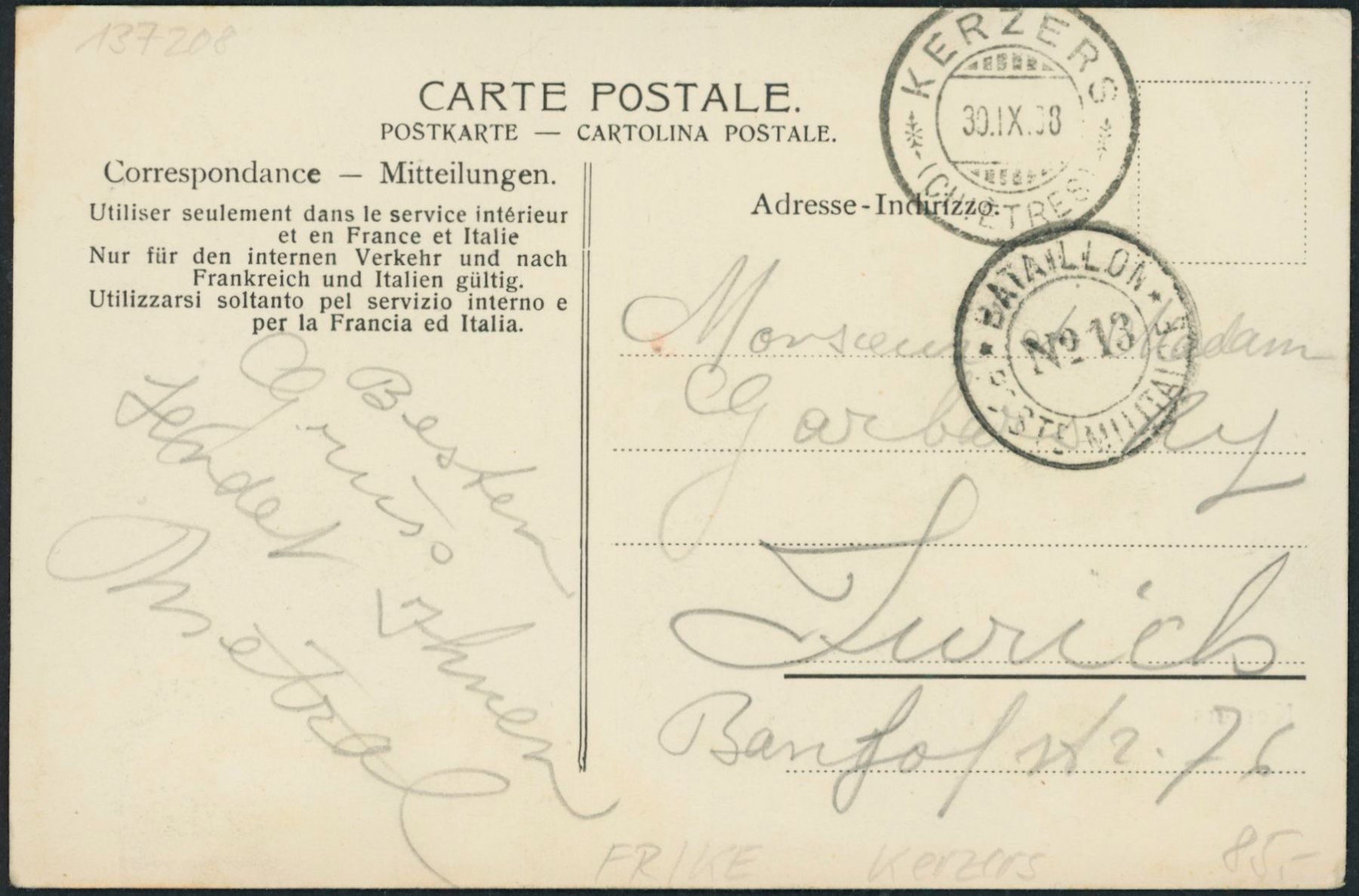 Cartoline postali: FR Kerzers – Usato da Schindellegi venduto da stationary 1
