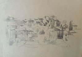 Ernest PIZZOTTI (1905-1984) joli dessin village provençal