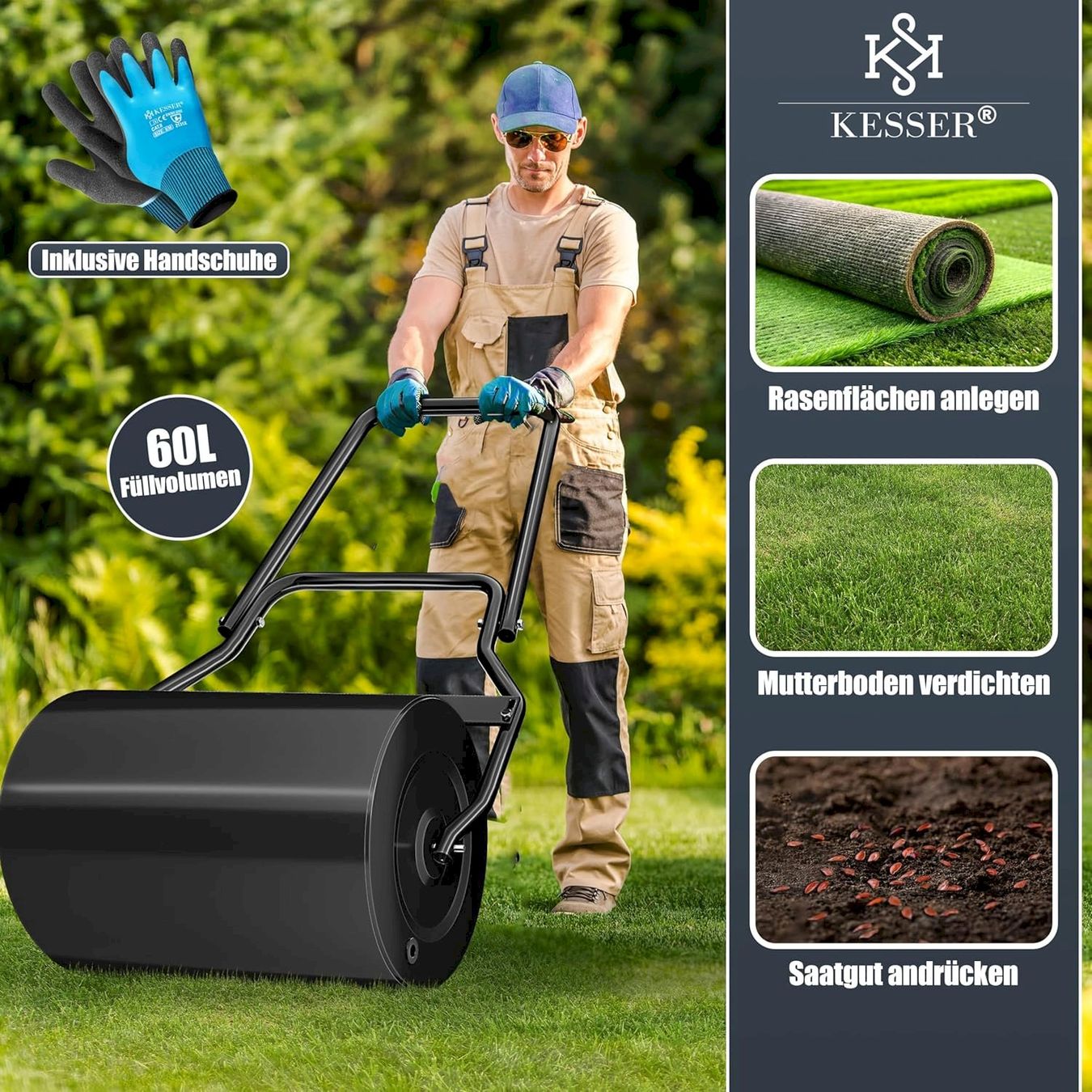 Attrezzi per la lavorazione del suolo: KESSER Rasenwalze 60l 50cm schwarz – Nuovo e nell'imballaggio originale da Bottighofen venduto da zaap 5