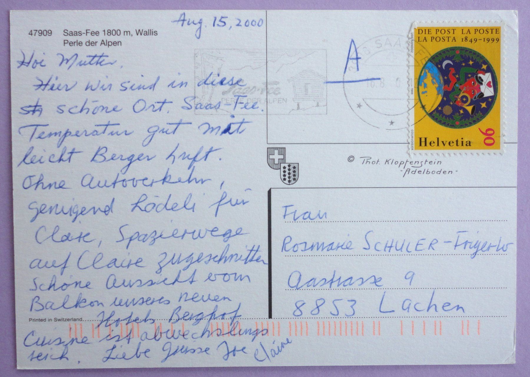 Cartoline postali: Saas-Fee 1800 m, Wallis – Usato da Fétigny venduto da Billy2miny 1