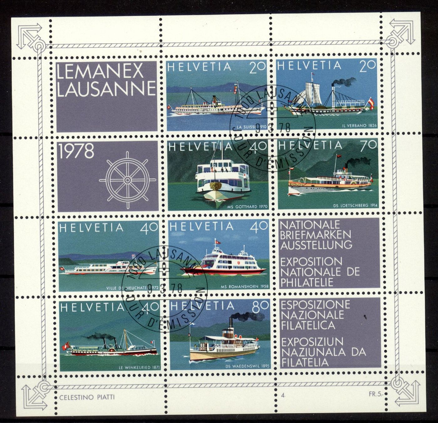 Tutti i francobolli: 1978, Gedenkblock LEMANEX, ET – Usato da Willisau venduto da Vollstempel