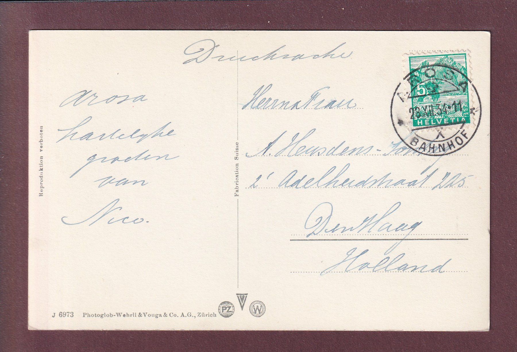 Cartes postales: AROSA - Obersee - 1934 – D'occasion à Pully par nicecards 1