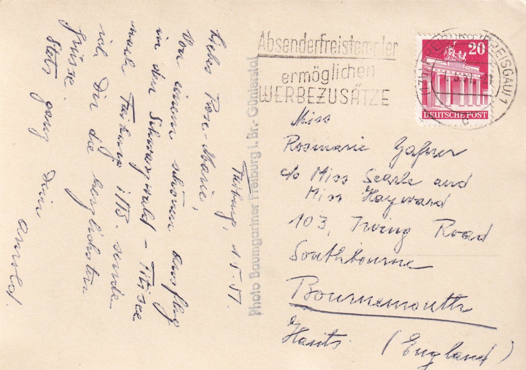 Cartoline postali: Freiburg im Breisgau /mp – Usato da Hombrechtikon venduto da Rudolf07 1