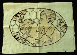 Art Déco housse coussin lin inachevée "Le baiser"