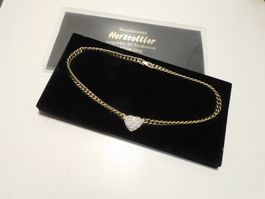 Herzcollier vergoldet - 65 Strasssteine - 42 cm lang