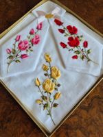 Edle Vintage Taschentücher, 3er Set, Handarbeit, Blumen