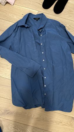 Massimo Dutti blouse blue cotton long sleeve