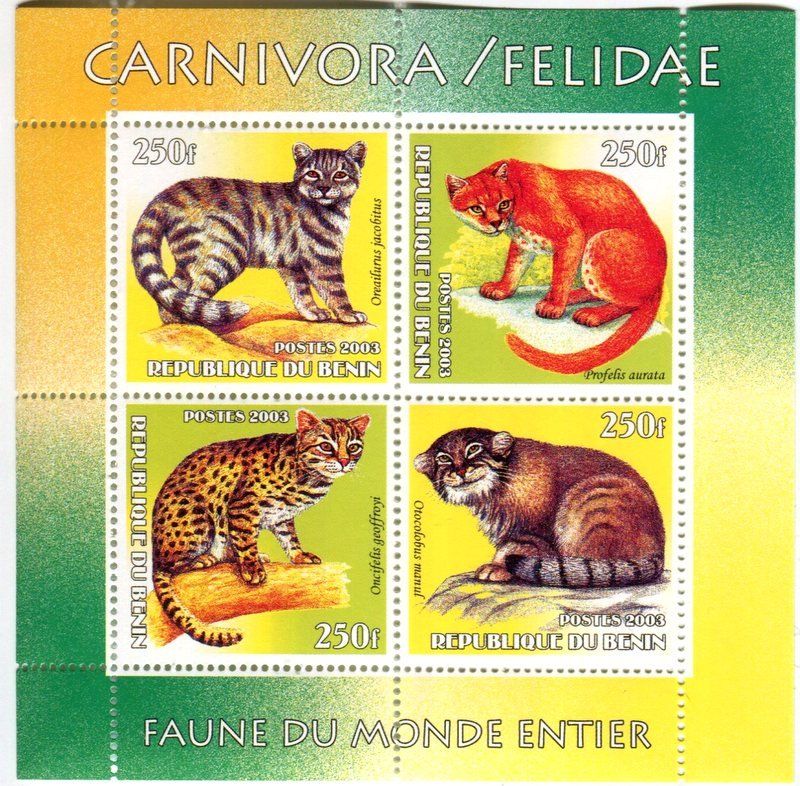 Tutti i francobolli: Block "Kleinfleckkatze, Bergkatze, Manul". Benin. – Nuovo e nell'imballaggio originale da Basel venduto da Butsch5