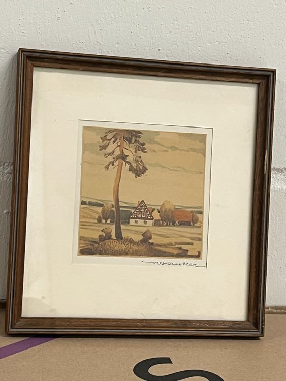 Rustikales Wandbild: Bauernhof-Landschaft Mit Windmühle Auf Holz – Gerahmte Druck-Dekoration Für Wohnzimmer & Bauernhaus-Stil