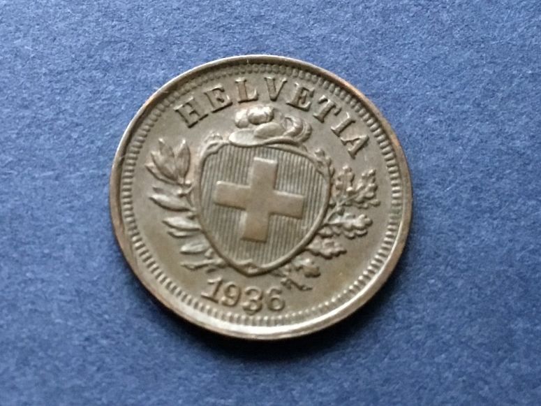 Alle Münzen: 1 Rappen 1936 VZ ++ – Gebraucht aus St. Margrethen SG von alfapeugeot10