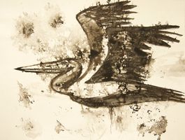 Gr. Tuschezeichnung: Vogel flieg