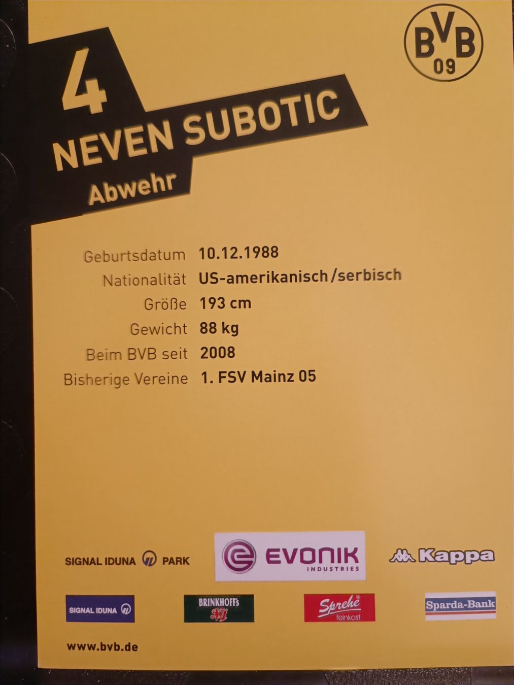 Autografi: Neven Subotic - BVB / Borussia Dortmund - Handsigniert – Usato da Menziken venduto da Artographs 1