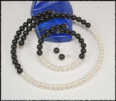 ♛ Schmuck-Set, Süsswasserperlen & Achat 3-teilig