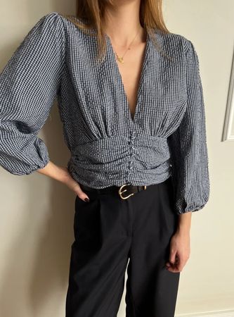 Chemisier Zara à carreaux bleus et blancs