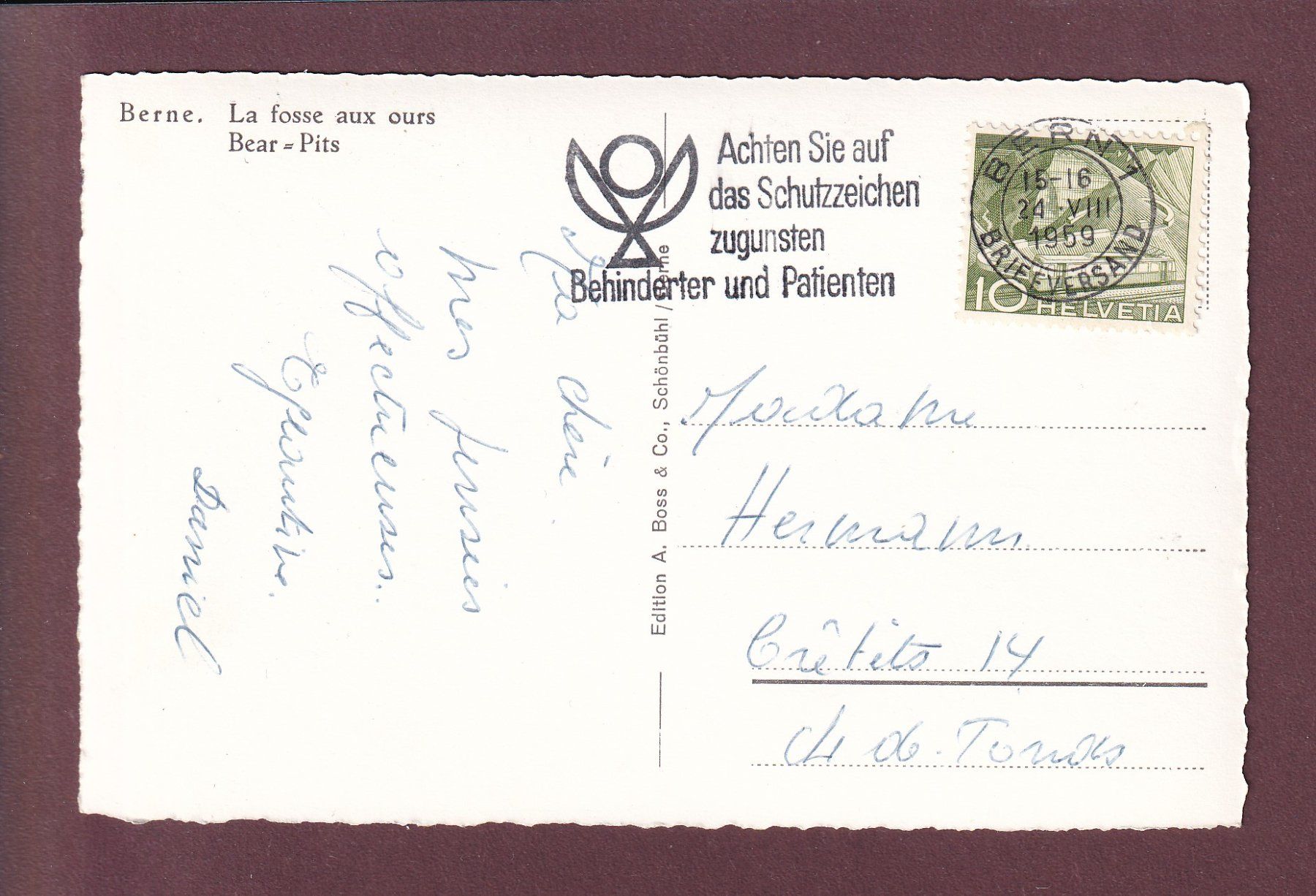 Cartoline postali: BERN - Bärengraben - 1959 – Usato da Pully venduto da nicecards 1