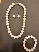 Mode Schmuck Set weiss Kette Armband Ohrringe Perlen Look