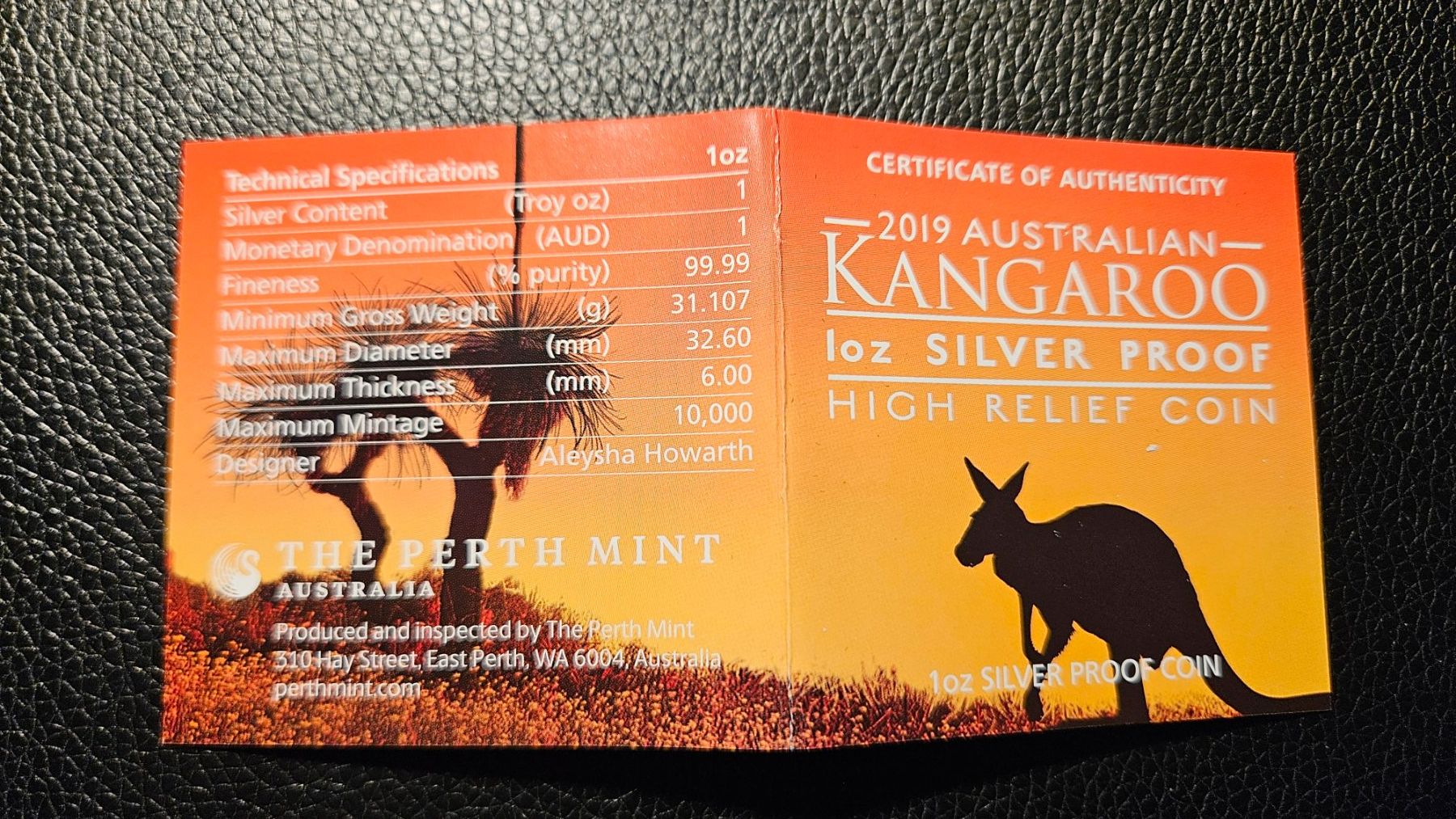 Tutti le monete: 2019 Australian Kangaroo 1oz Silver Proof High Relief Coin – Usato da Frick venduto da A-W 1