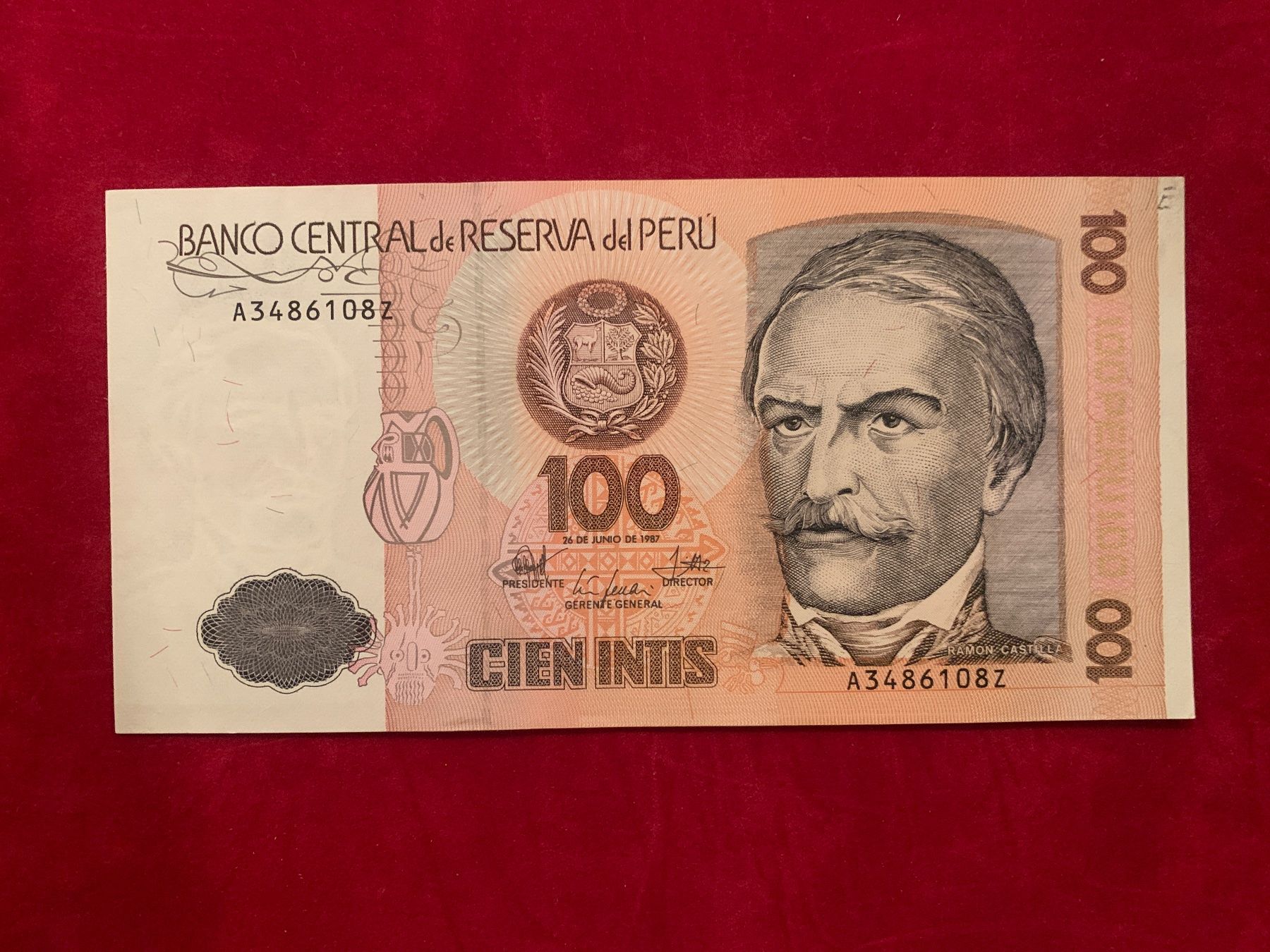 Banconote: PERU - 100 Intis 26 Junio 1987 - Unzirkuliert / FDC – Nuovo (secondo la descrizione) da Le Lignon venduto da Trikles