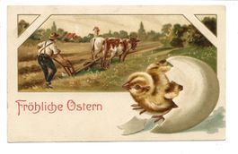 Fröhliche Ostern - Küken - Ei - Landwirtschaft - Präge-Litho